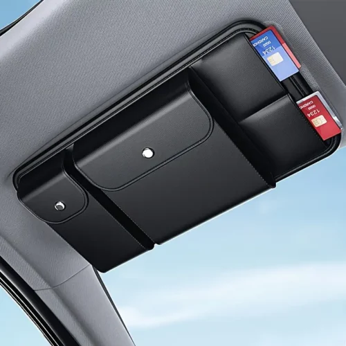 Black Faux Leather Car Sun Visor Organizer